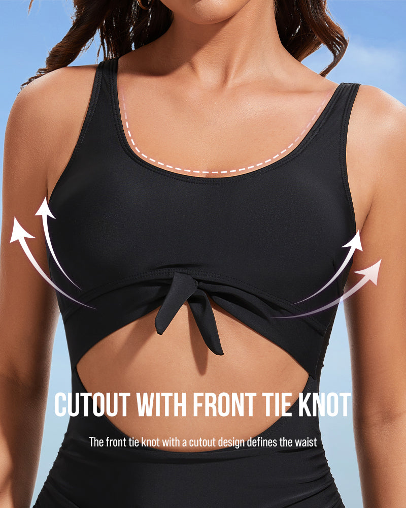 Cutout Tie Knot Tummy Control One Piece Swimsuit
