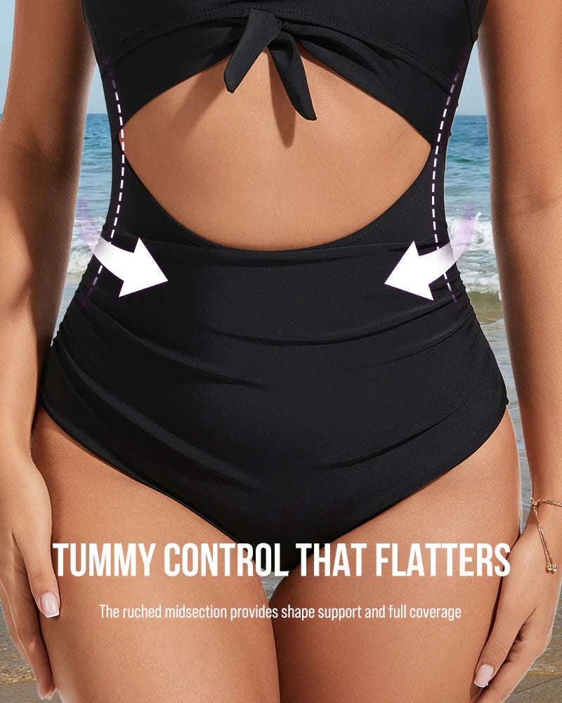 Cutout Tie Knot Tummy Control One Piece Swimsuit
