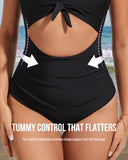 Cutout Tie Knot Tummy Control One Piece Swimsuit