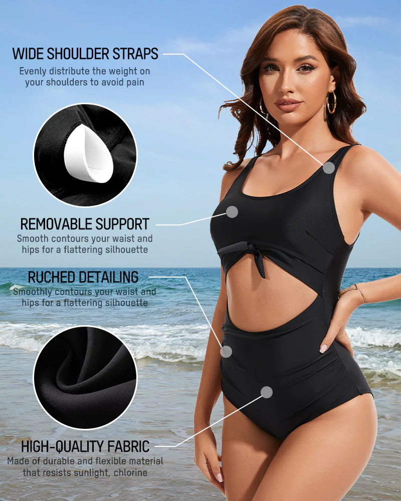 Cutout Tie Knot Tummy Control One Piece Swimsuit