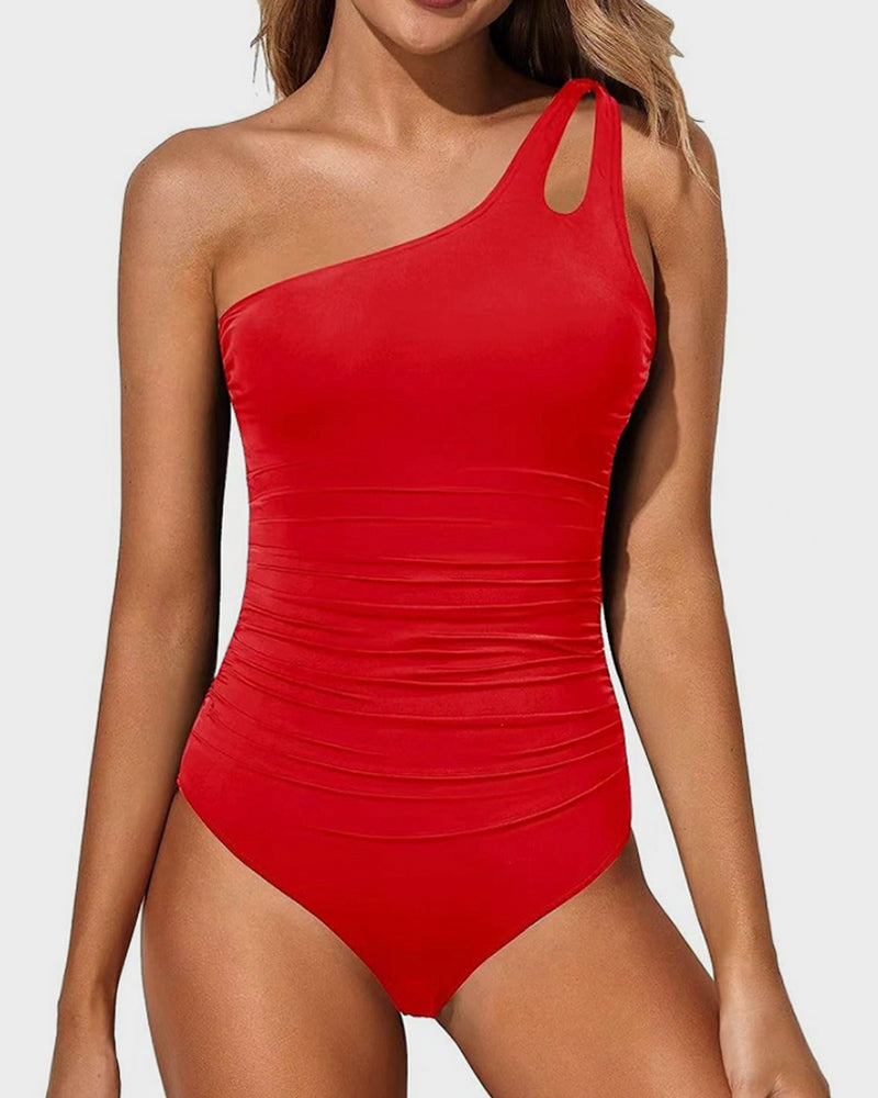 One Shoulder Tummy Control One Piece Swimsuit