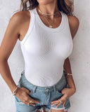Ribbed Tank Top with Built-in Bra and Pads