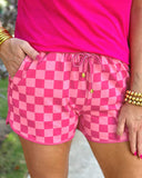 Pantalones cortos casuales a cuadros con cordón, cintura elástica y bolsillos