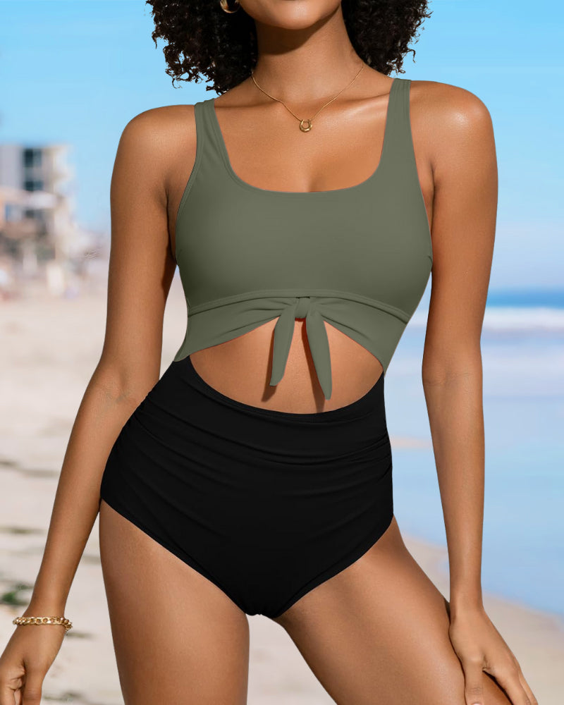 Cutout Tie Knot Tummy Control One Piece Swimsuit