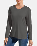 Women’s V-Neck Long Sleeve Casual Top — Loose Fit Basic Tee