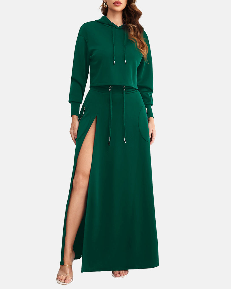 Women's 2-Piece Hoodie and Split Skirt Lounge Set