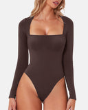 Square Neck Sculpting Bodysuit Second Skin Fit Seamless Thong