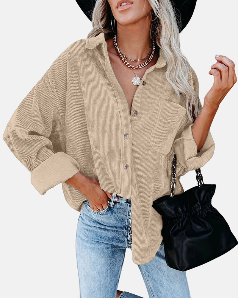 Oversized Boyfriend Corduroy Button Down Shirt