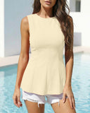 Camisetas sin mangas con cuello redondo y corte peplum ajustado para mujer