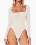 Square Neck Sculpting Bodysuit Second Skin Fit Seamless Thong