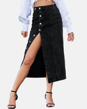 The All-Seasons High Waisted Button Front Denim Skirt