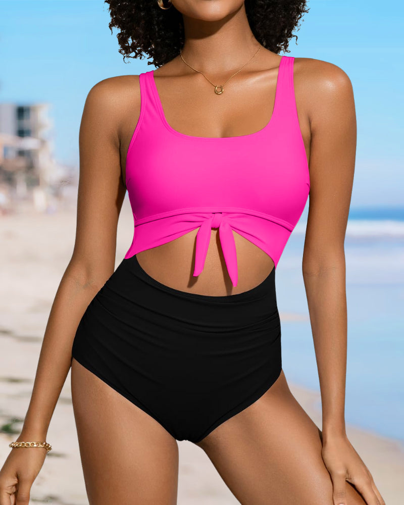 Cutout Tie Knot Tummy Control One Piece Swimsuit
