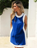 2-Piece Set Color Block Crewneck Sleeveless Top and Shorts with Pockets