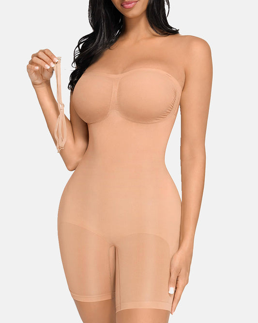 Strapless Tummy Control Seamless Bodysuit with Removable Straps