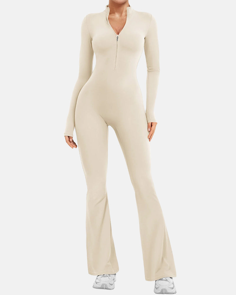 Women Zip Up Long Sleeve Workout Jumpsuit