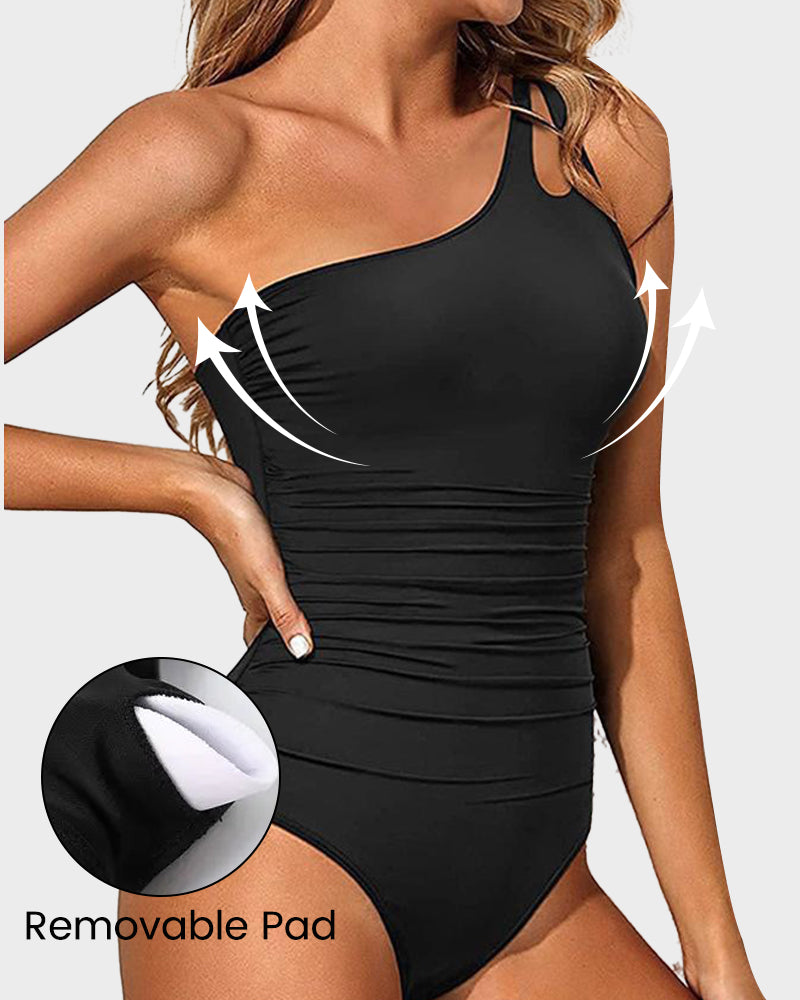 One Shoulder Tummy Control One Piece Swimsuit