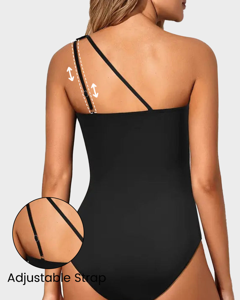 One Shoulder Tummy Control One Piece Swimsuit