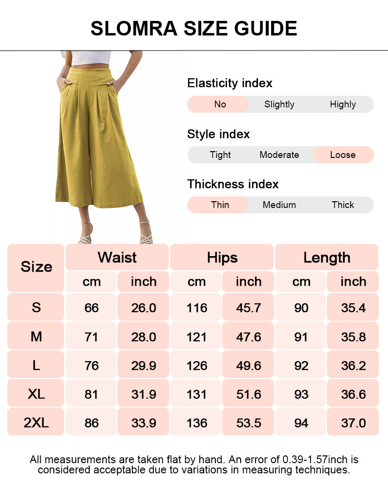 Pantalones Culotte de Lino y Algodón de Cintura Alta y Pierna Ancha para Mujer
