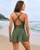 Vestido de baño de cuello en V pronunciado con doble tirante y lazo