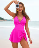 Vestido de baño de cuello en V pronunciado con doble tirante y lazo