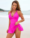 Vestido de baño de cuello en V pronunciado con doble tirante y lazo