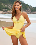 Vestido de baño de cuello en V pronunciado con doble tirante y lazo