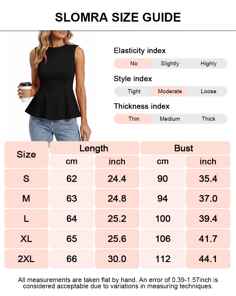 Camisetas sin mangas con cuello redondo y corte peplum ajustado para mujer