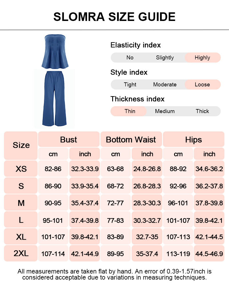 Conjunto de verano de 2 piezas para mujer – Top sin tirantes y pantalón de pierna ancha