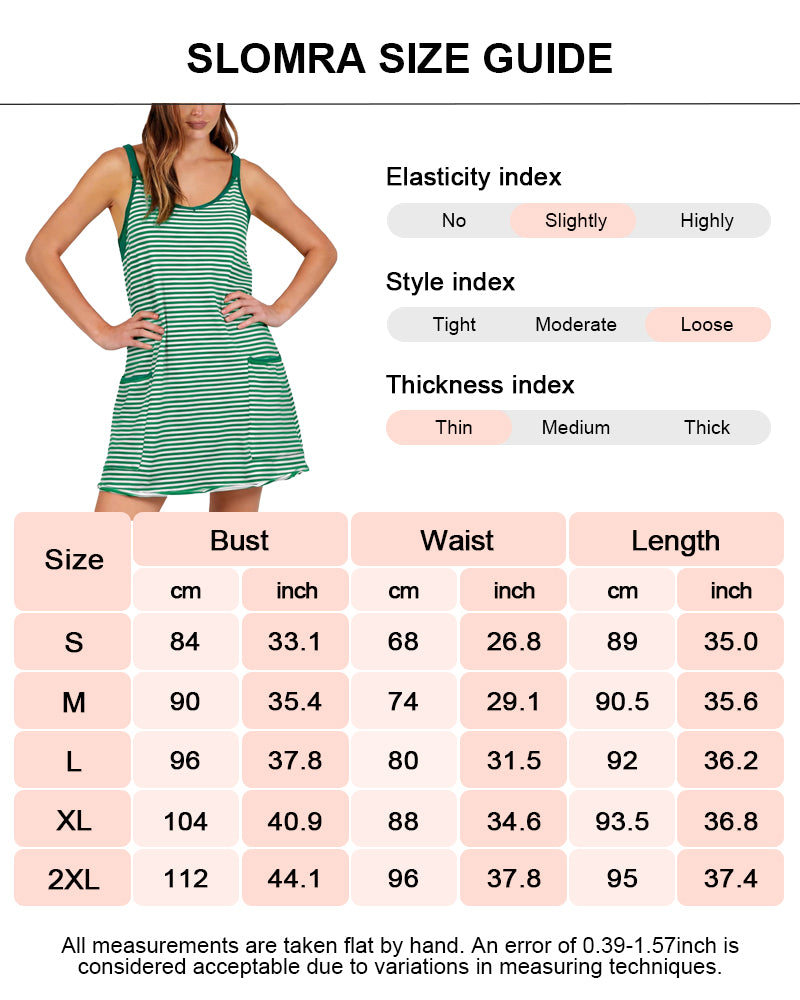 Vestido sin mangas con cuello de pico, rayas, shorts incorporados y bolsillos