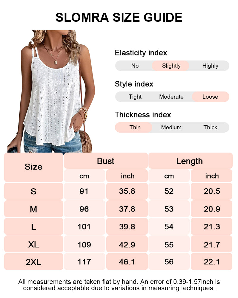 Spaghetti Strap Eyelet Embroidery Scoop Neck Tank Tops