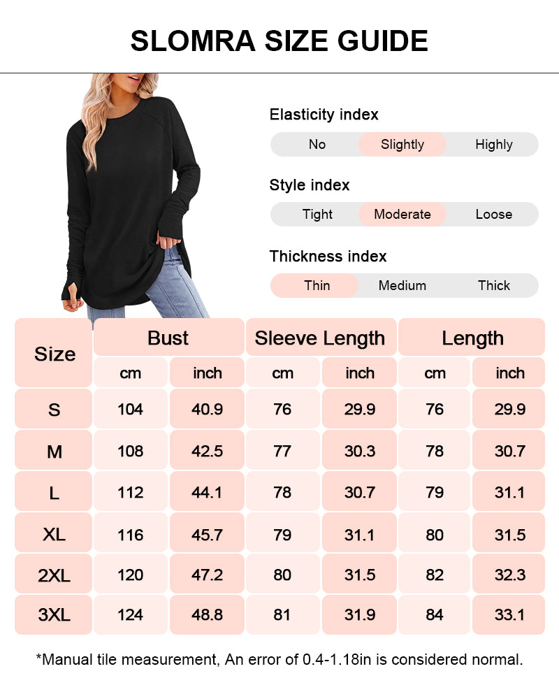 Women Long Sleeve Thumb Hole Crew Neck Tunic Top